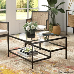 Holzero Glass Top Coffee And Center Table Blackened Bronze