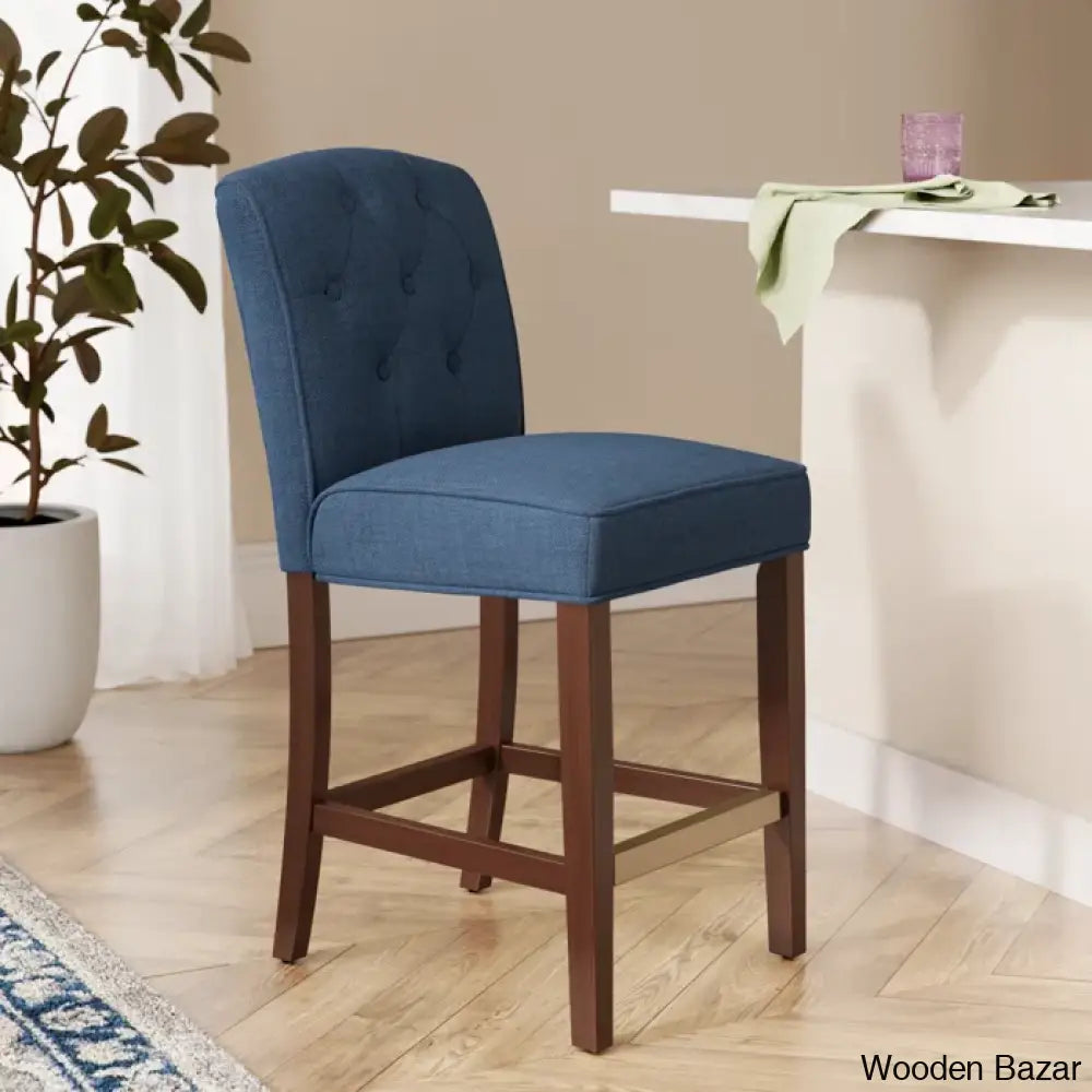 Hortonc Swivel Tufted Counter And Bar Stool Navy / Brown Frame