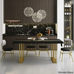 Hover 63’’ Black Rectangle Wood Dining Table In Gold