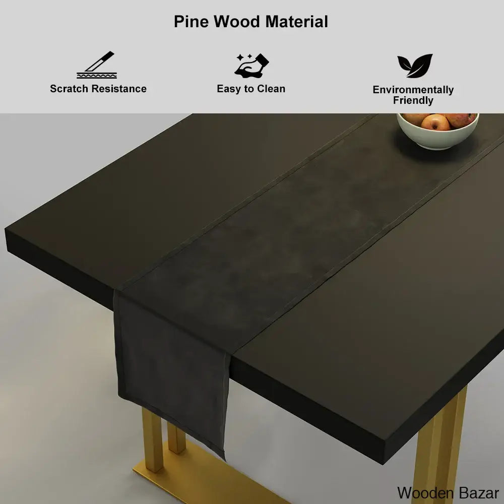 Hover 63’’ Black Rectangle Wood Dining Table In Gold