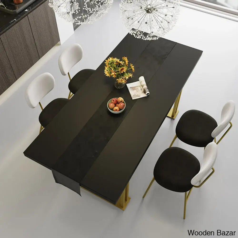 Hover 63’’ Black Rectangle Wood Dining Table In Gold 4 Seater