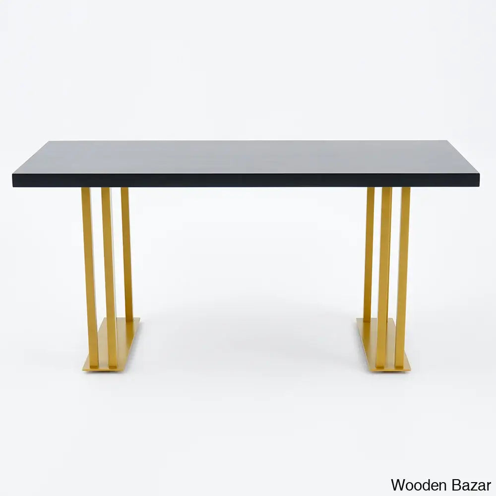 Hover 63’’ Black Rectangle Wood Dining Table In Gold