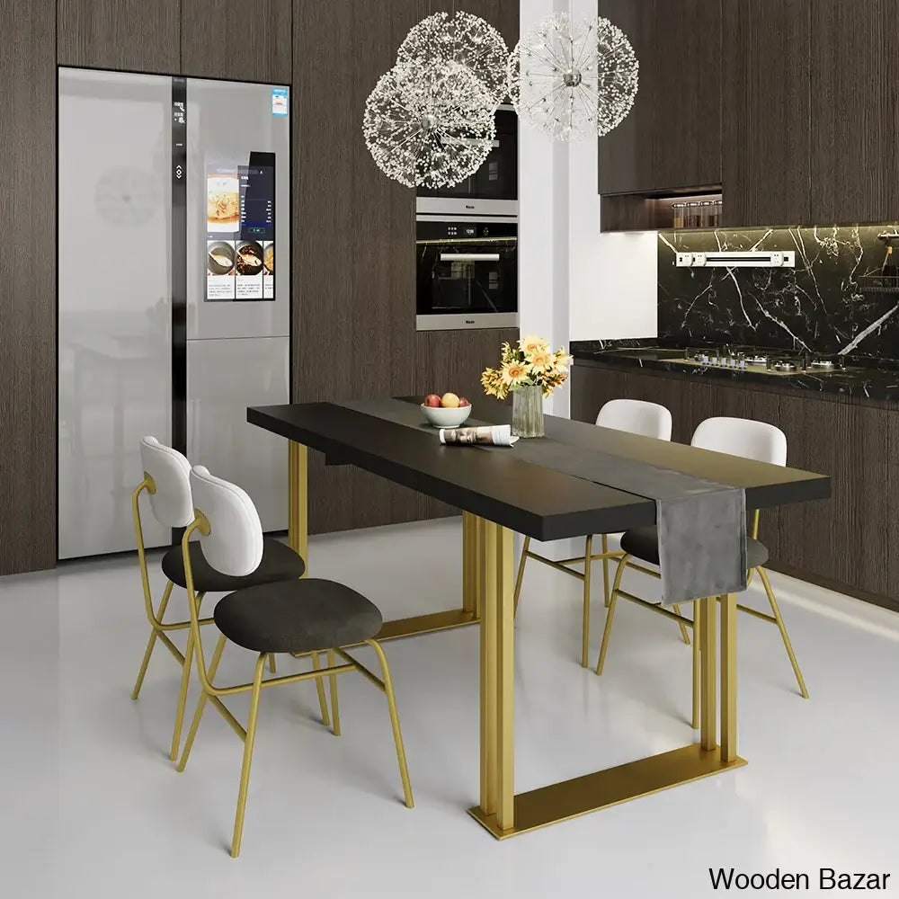 Hover 63’’ Black Rectangle Wood Dining Table In Gold