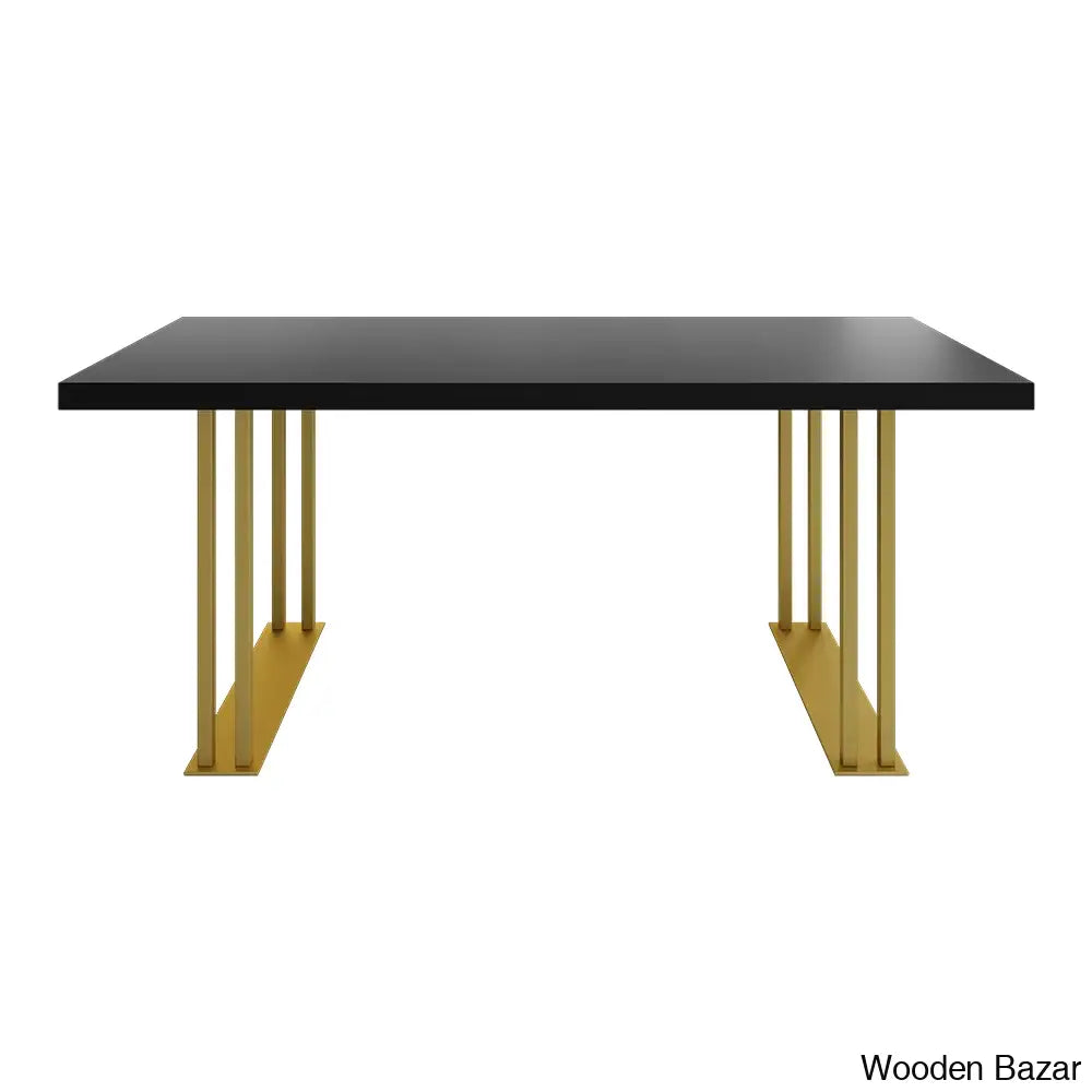 Hover 63’’ Black Rectangle Wood Dining Table In Gold