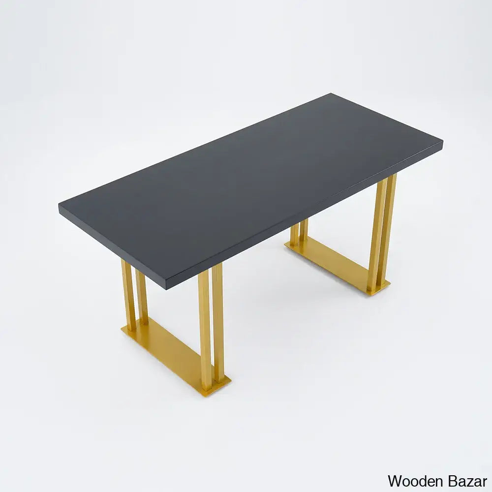 Hover 63’’ Black Rectangle Wood Dining Table In Gold