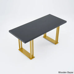 Hover 63’’ Black Rectangle Wood Dining Table In Gold