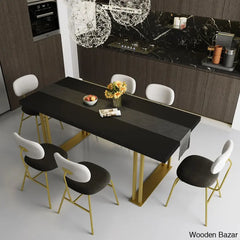 Hover 63’’ Black Rectangle Wood Dining Table In Gold 6 Seater