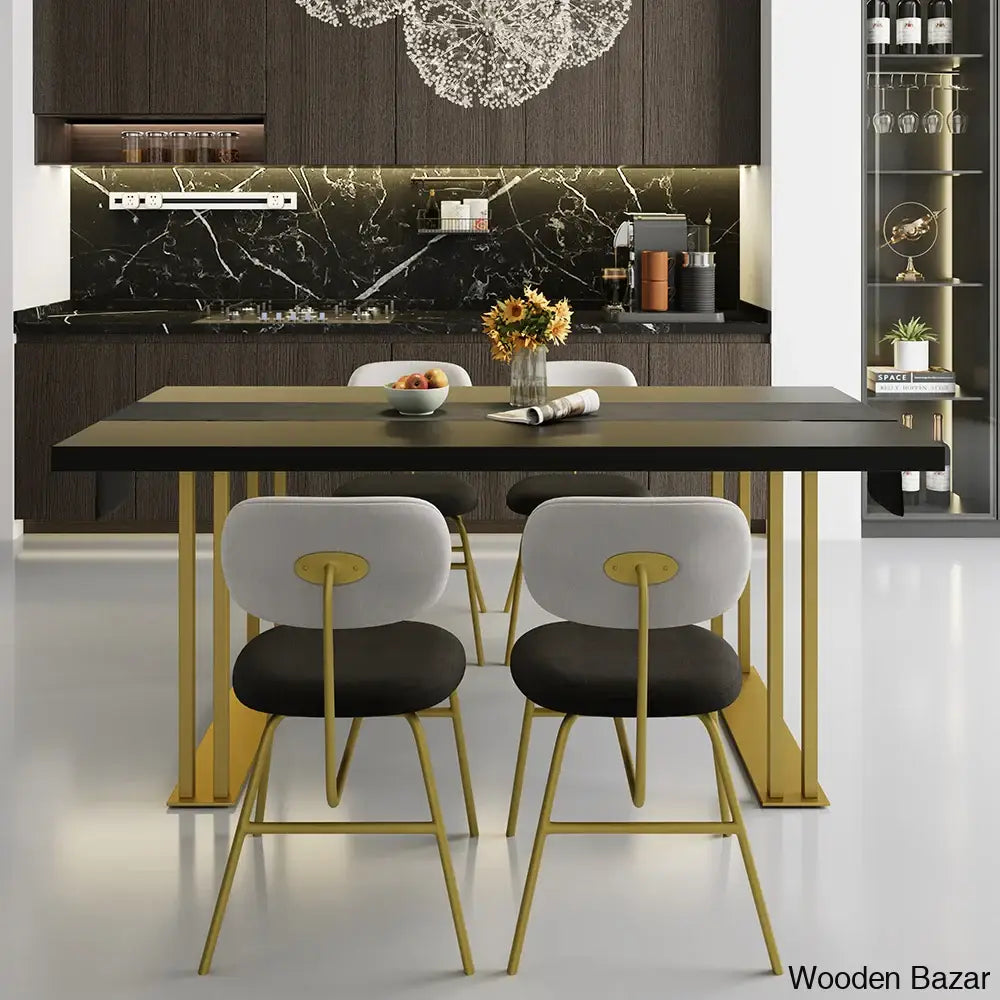 Hover 63’’ Black Rectangle Wood Dining Table In Gold