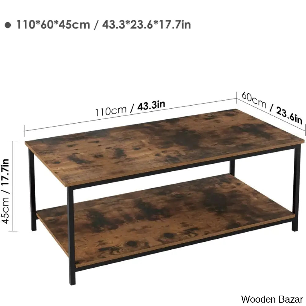 Iddlings 43.3’’ Coffee Table 2-Tier Open Storage Rectangle And Center