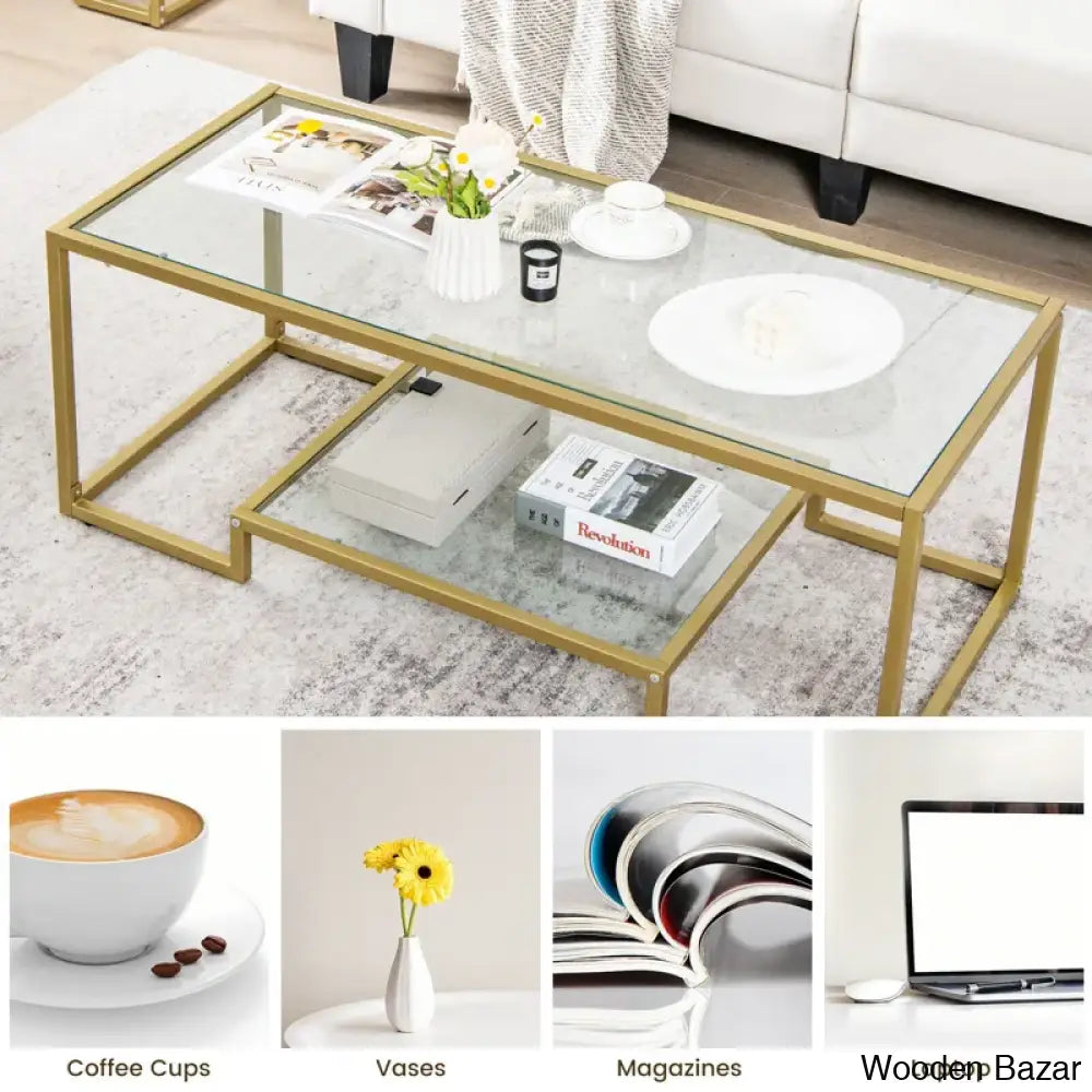 Imelay Glass Top Coffee And Center Table