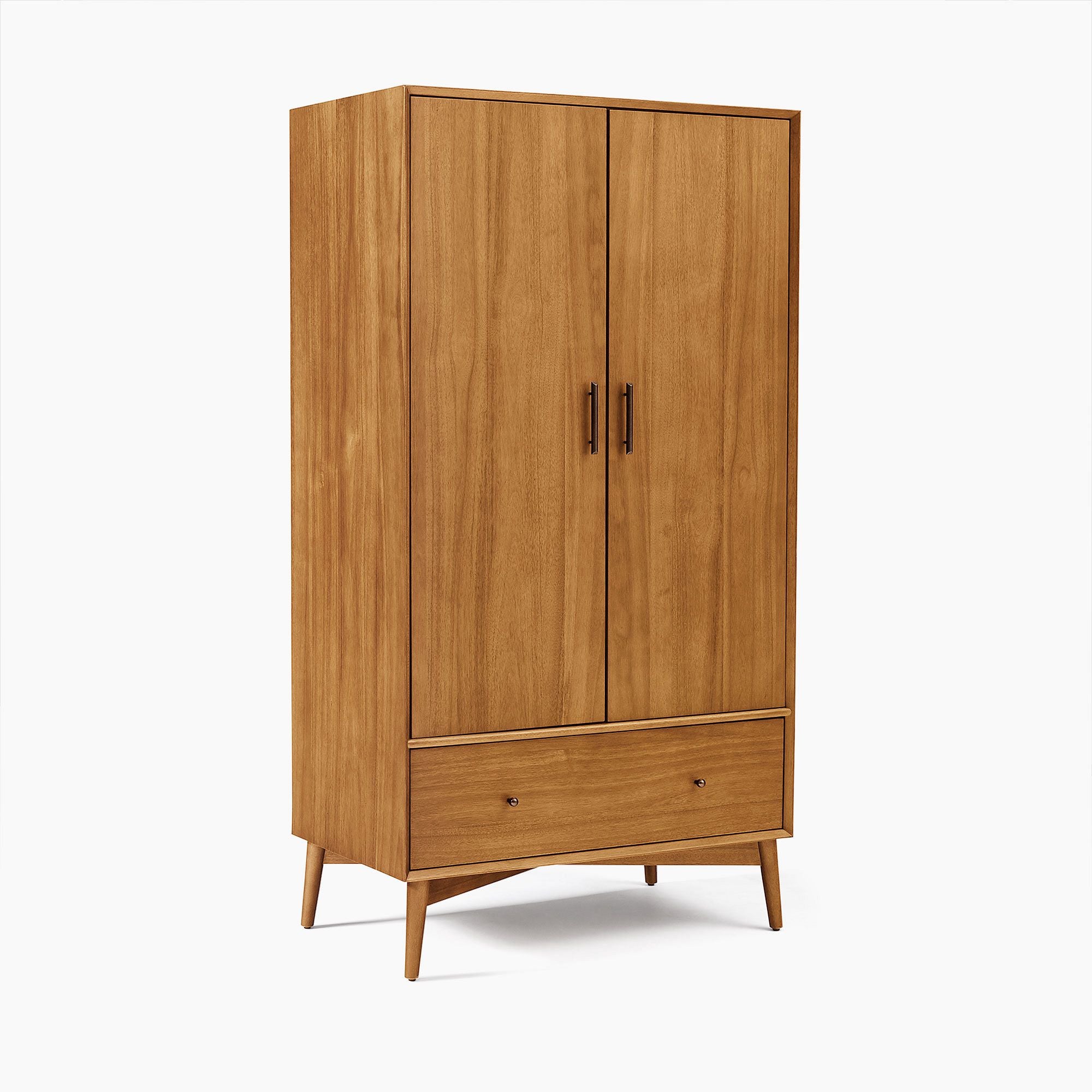 Lexor Mid-Century Wooden Wardrobe with Shelves & Drawer