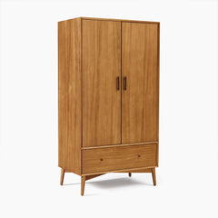 Lexor Mid-Century Wooden Wardrobe with Shelves & Drawer