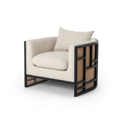 Meniaan Upholstered Grid Back Chair - Wooden bazar