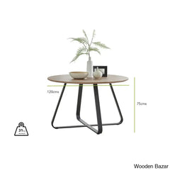 Industrial Chic Round Wood-Effect Dining Table Set With 6 Luxe Velvet Upholstered Chairs