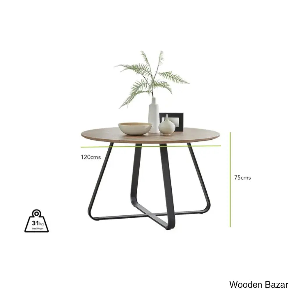 Industrial Chic Round Wood-Effect Dining Table Set With 6 Luxe Velvet Upholstered Chairs