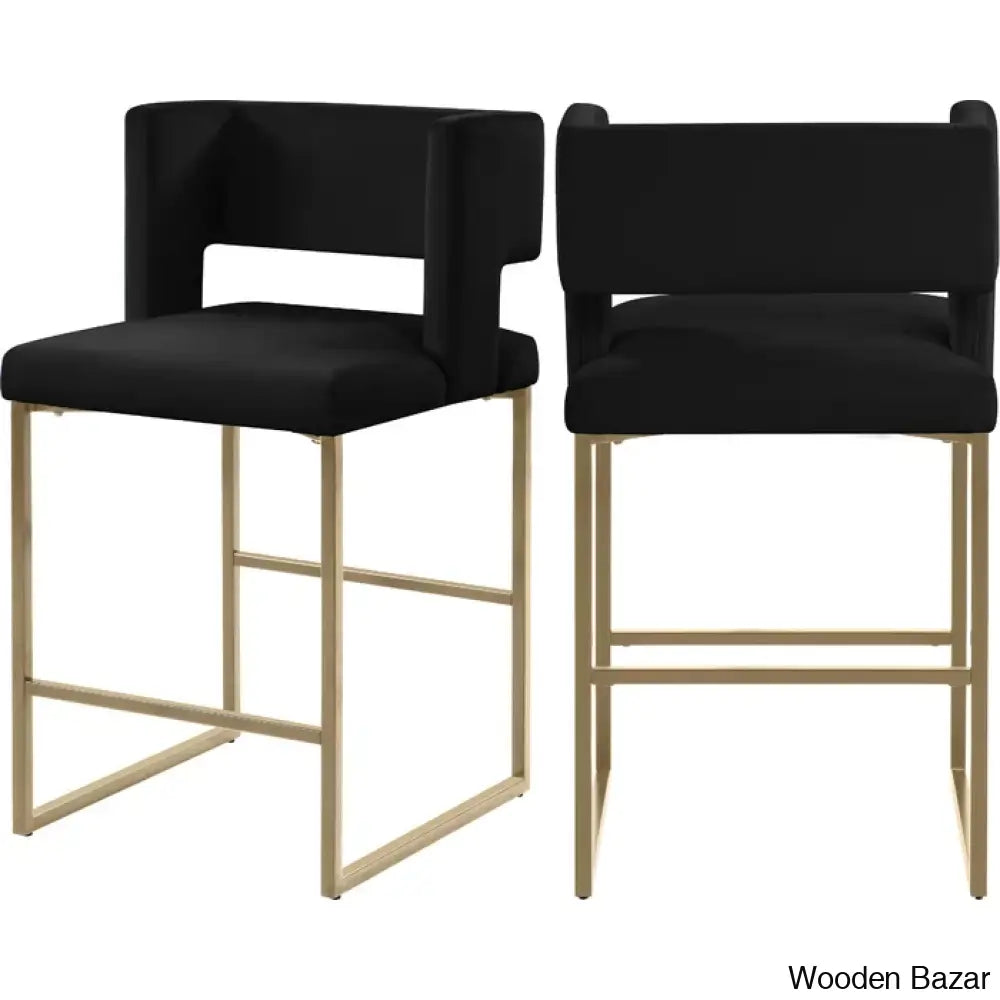 Ingaz Upholstered 26’’ Counter And Bar Stool With Metal Frame (Set Of 2) Black / Gold Double Chair