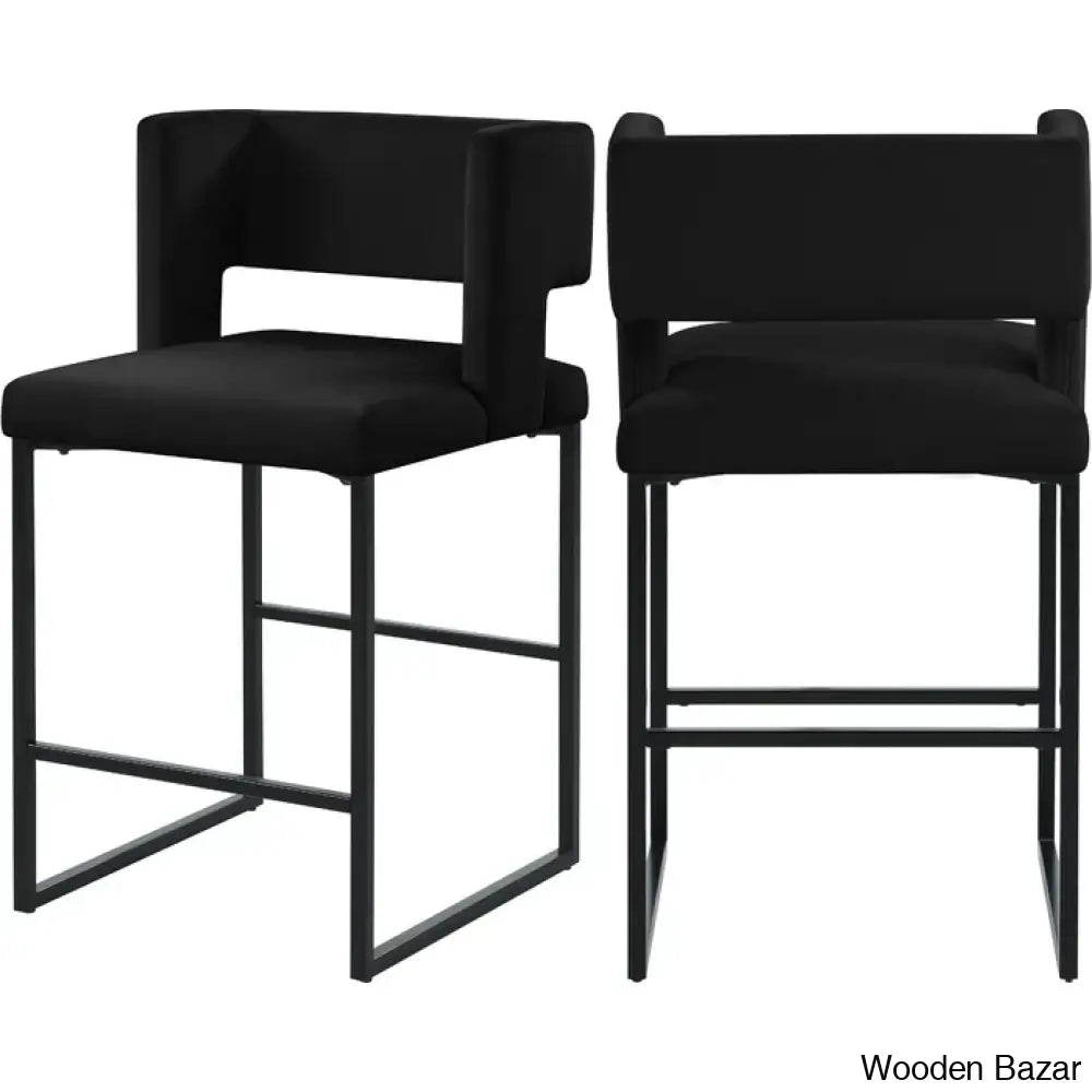 Ingaz Upholstered 26’’ Counter And Bar Stool With Metal Frame (Set Of 2) Black / Matte Double Chair