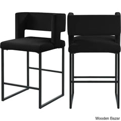Ingaz Upholstered 26’’ Counter And Bar Stool With Metal Frame (Set Of 2) Black / Matte Double Chair