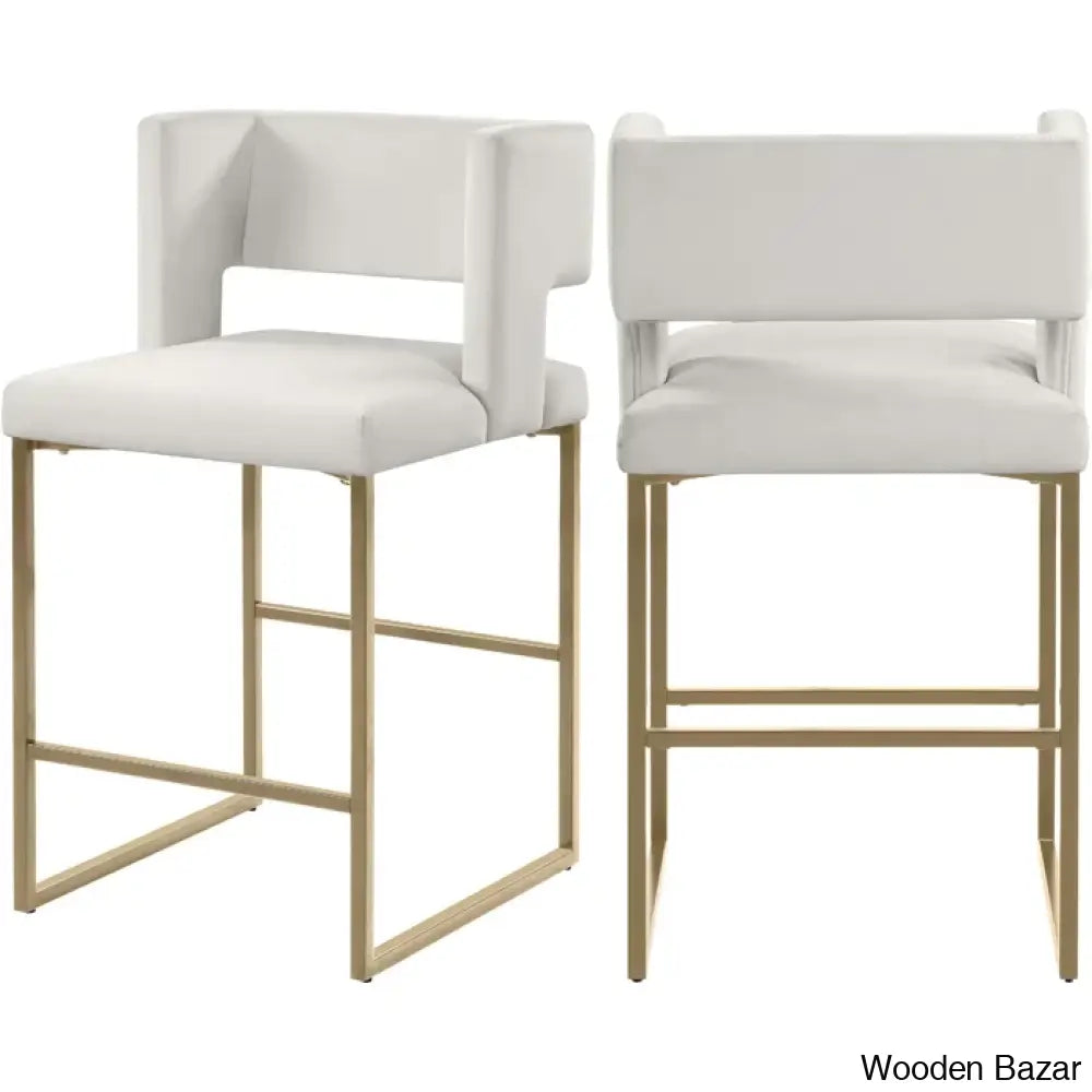 Ingaz Upholstered 26’’ Counter And Bar Stool With Metal Frame (Set Of 2) Cream / Gold Double Chair