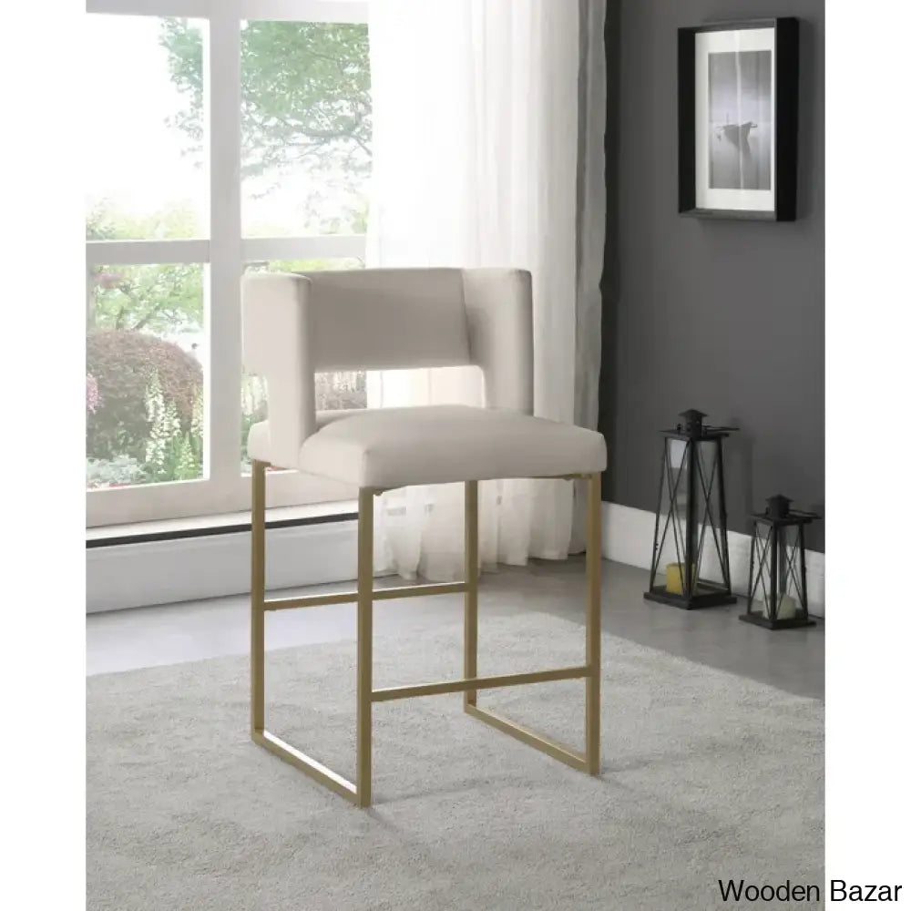 Ingaz Upholstered 26’’ Counter And Bar Stool With Metal Frame (Set Of 2) Cream / Gold Single Chair