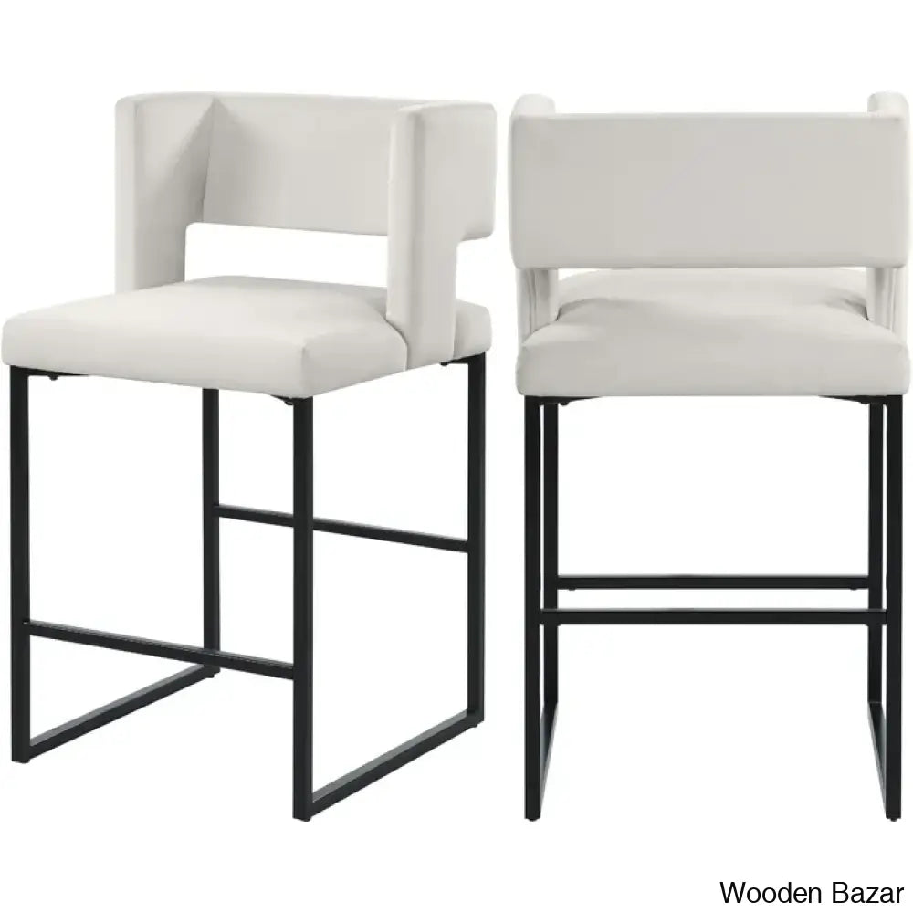 Ingaz Upholstered 26’’ Counter And Bar Stool With Metal Frame (Set Of 2) Cream / Matte Black