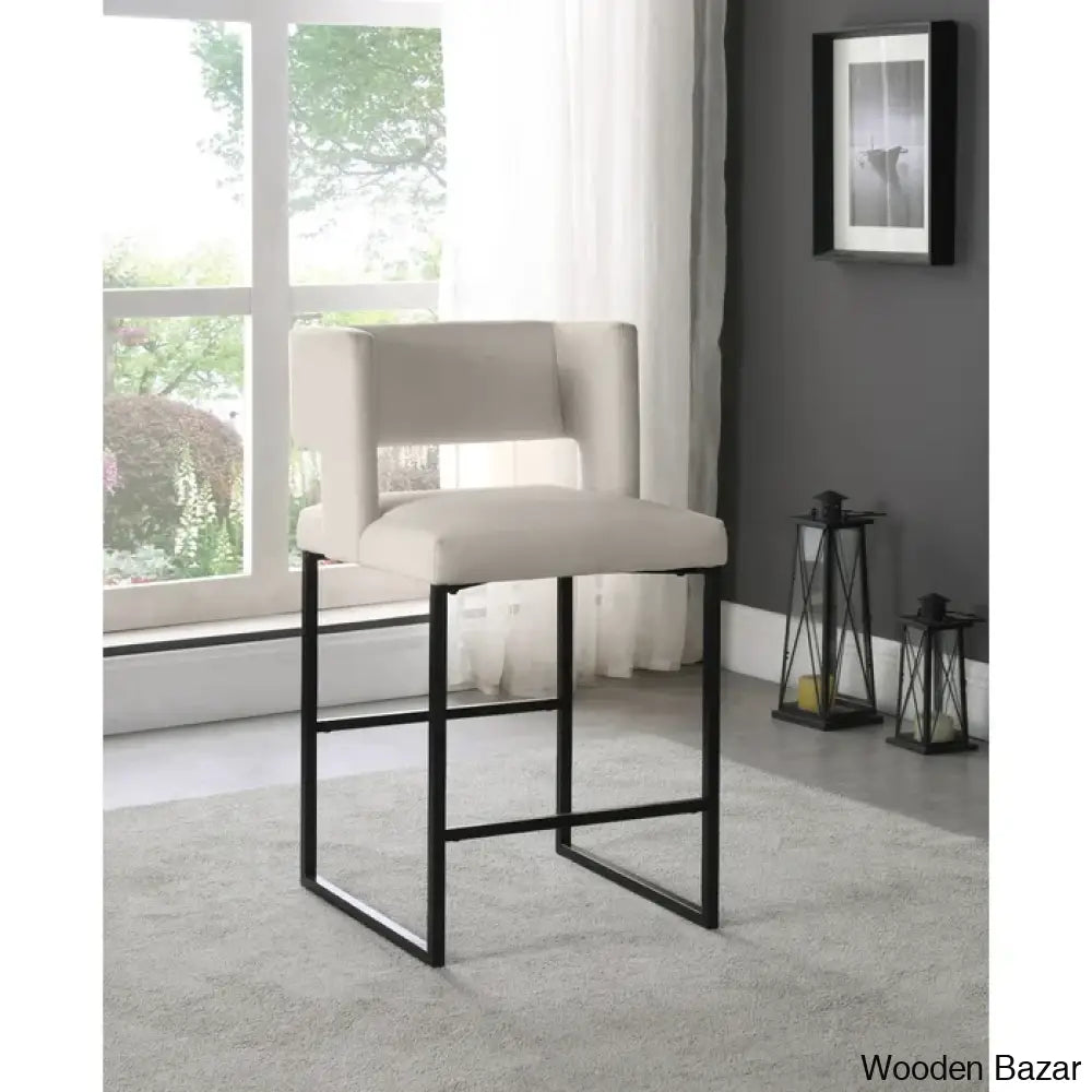 Ingaz Upholstered 26’’ Counter And Bar Stool With Metal Frame (Set Of 2) Cream / Matte Black