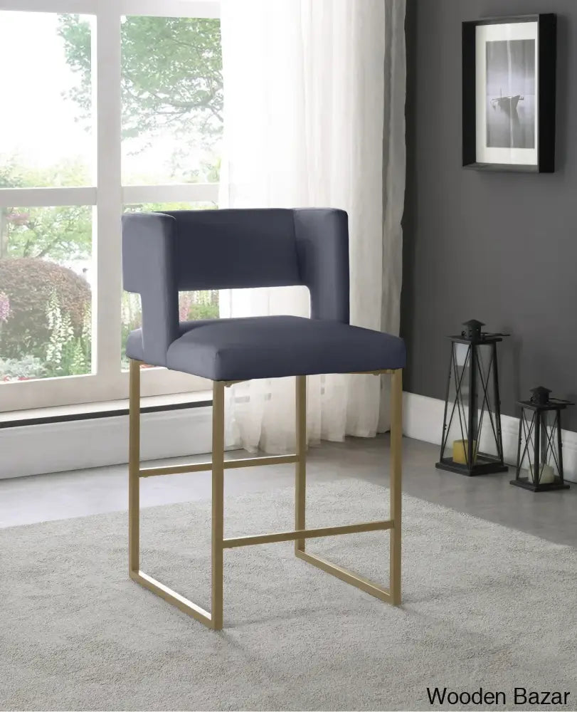 Ingaz Upholstered 26’’ Counter And Bar Stool With Metal Frame (Set Of 2) Gray / Gold Single Chair