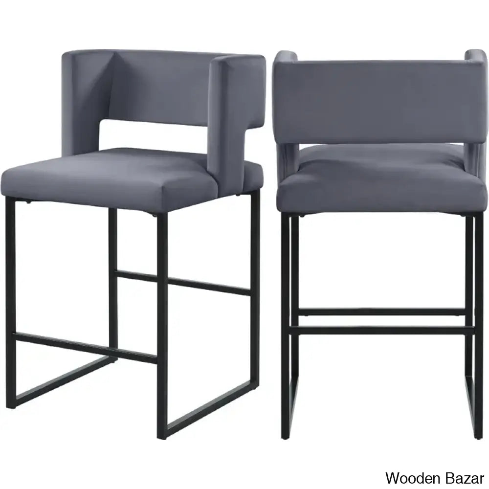 Ingaz Upholstered 26’’ Counter And Bar Stool With Metal Frame (Set Of 2) Gray / Matte Black