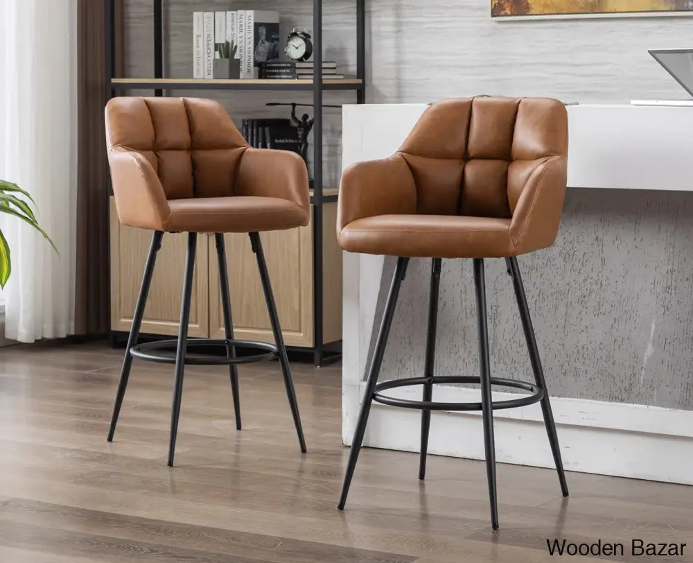 Irelyno Pu Swivel Upholstered 30’’ Counter And Bar Stool (Set Of 2) Brown