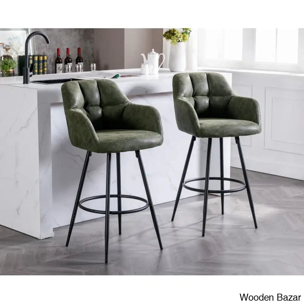 Irelyno Pu Swivel Upholstered 30’’ Counter And Bar Stool (Set Of 2) Dark Green