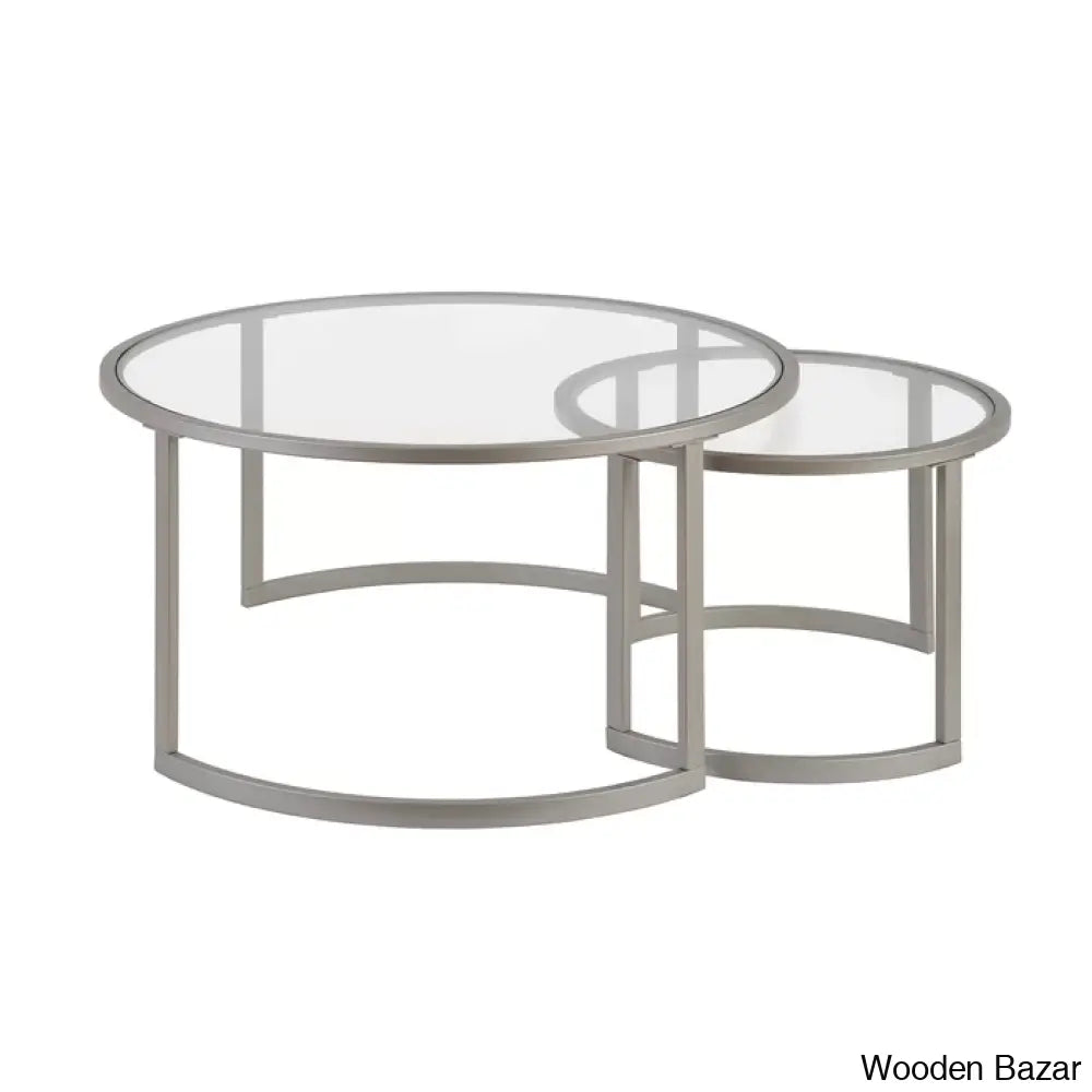 Ivaleye 36’’ Glass And Steel Round Nested Coffee And Center Tables