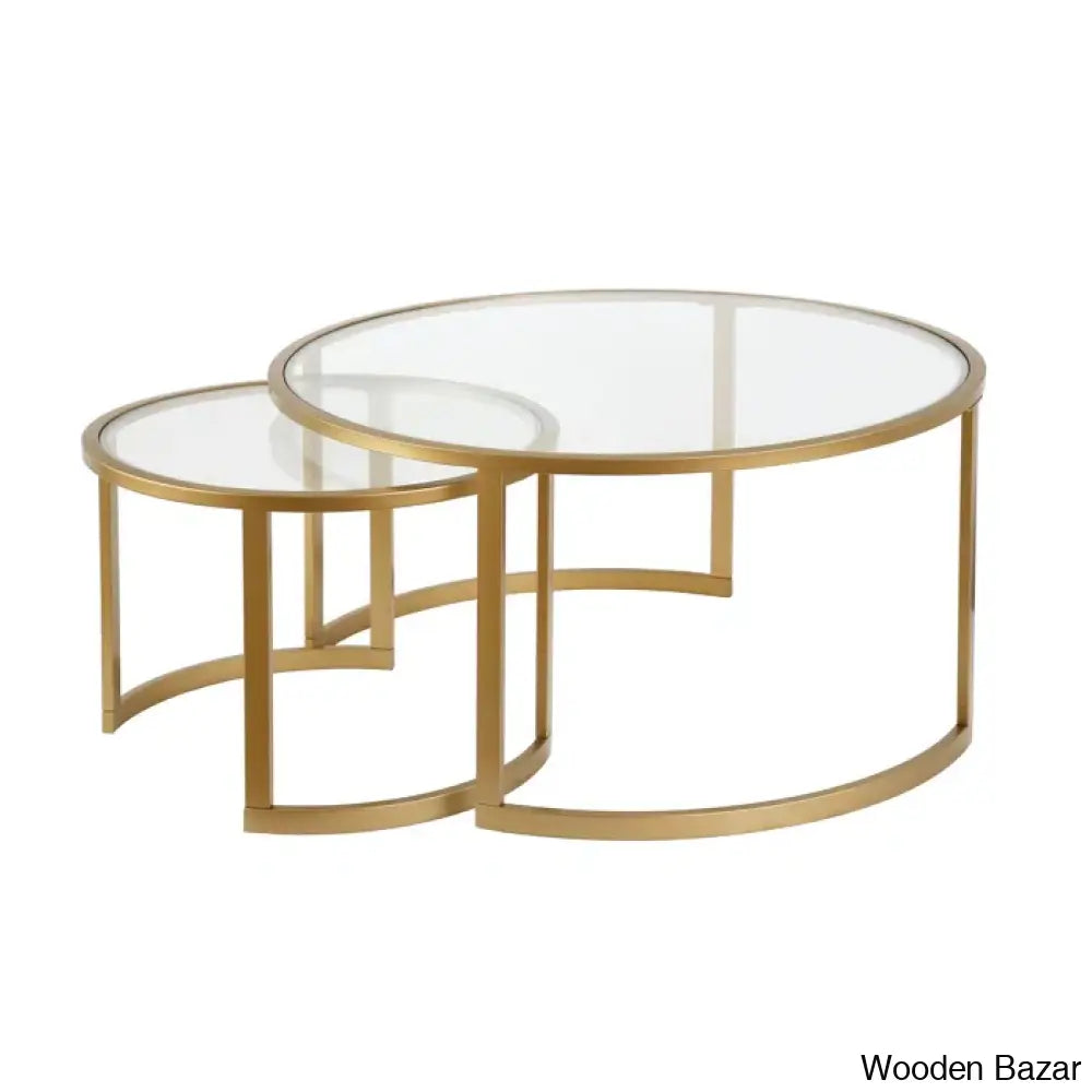 Ivaleye 36’’ Glass And Steel Round Nested Coffee And Center Tables