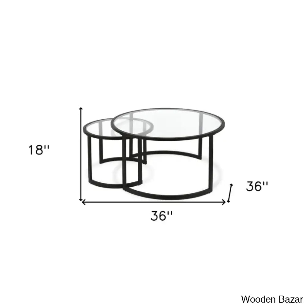 Ivaleye 36’’ Glass And Steel Round Nested Coffee And Center Tables