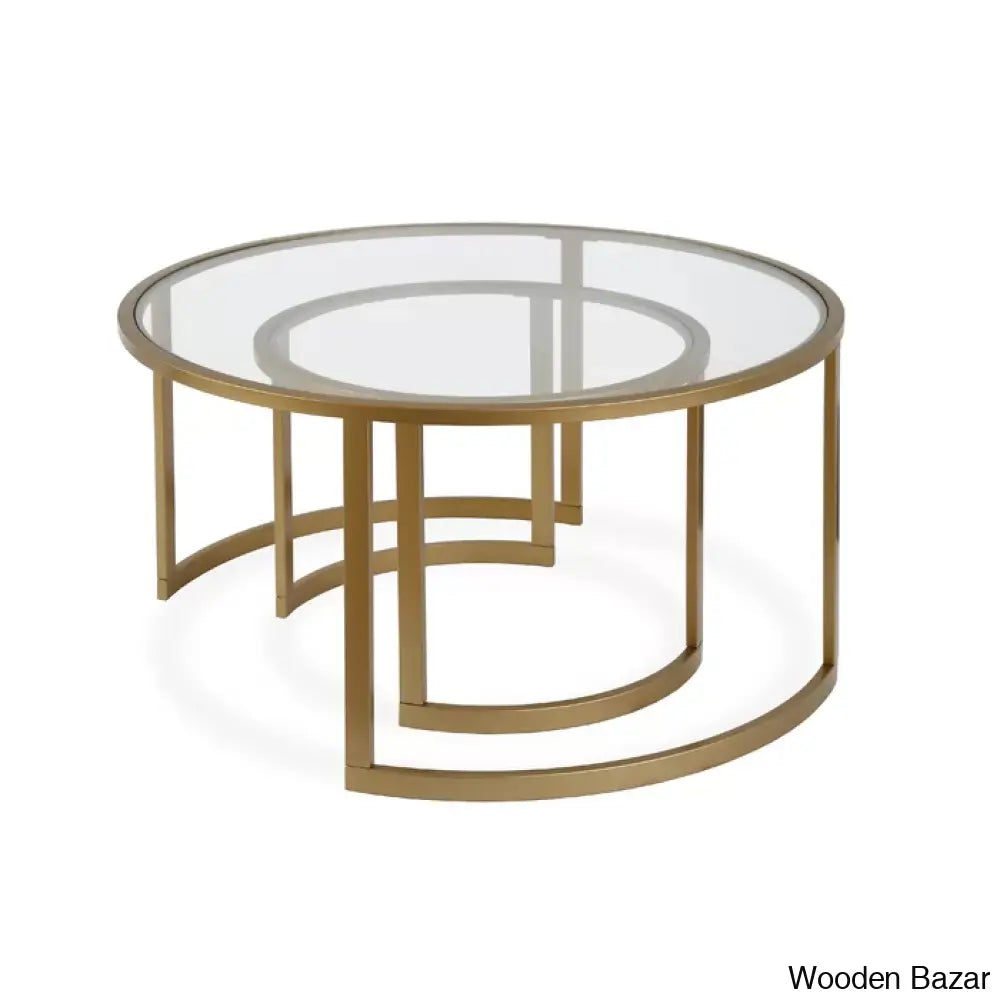 Ivaleye 36’’ Glass And Steel Round Nested Coffee And Center Tables