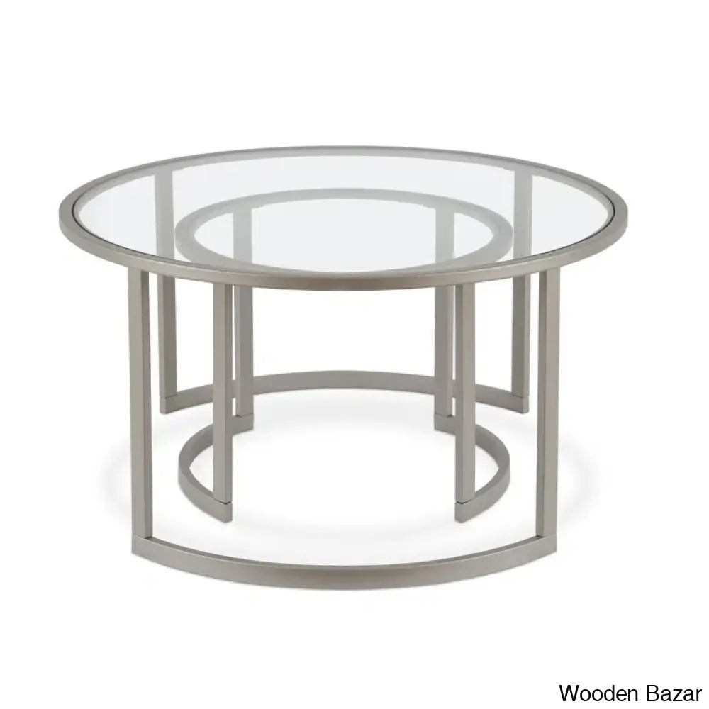 Ivaleye 36’’ Glass And Steel Round Nested Coffee And Center Tables