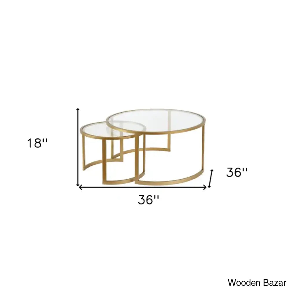 Ivaleye 36’’ Glass And Steel Round Nested Coffee And Center Tables