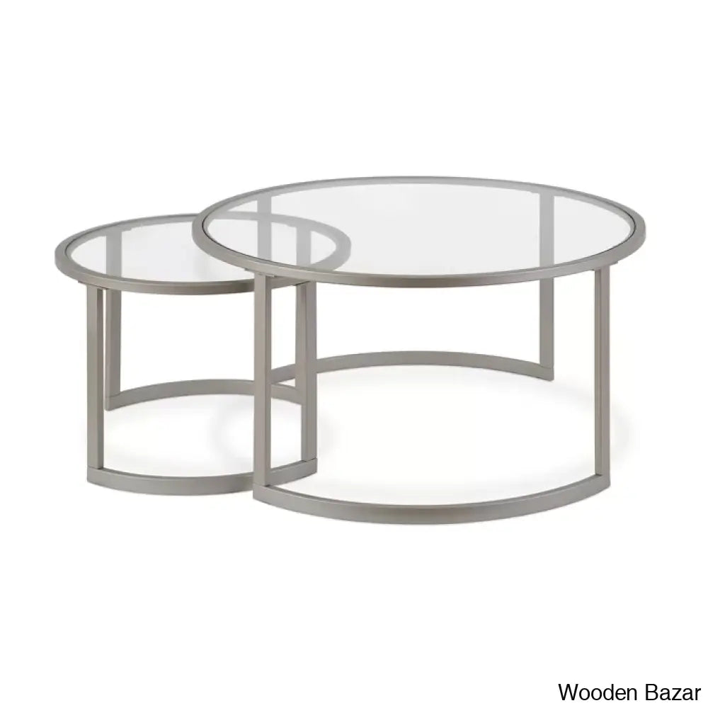 Ivaleye 36’’ Glass And Steel Round Nested Coffee And Center Tables