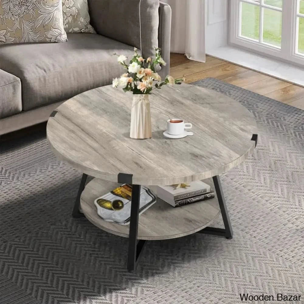 Shelf Table Rounded Jahaira Round Coffee Table with 2-Tier Storage Shelves Coffee and ...