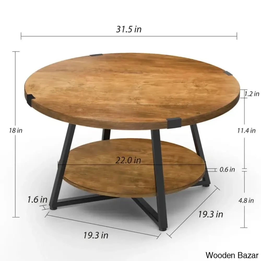 Shelf Table Rounded Jahaira Round Coffee Table With 2 Tier Storage Shelves
