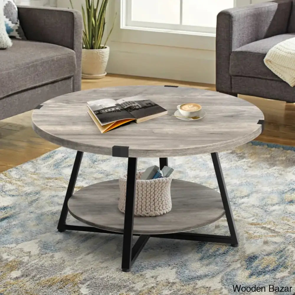 Jahaira Round Coffee Table With 2-Tier Storage Shelves And Center