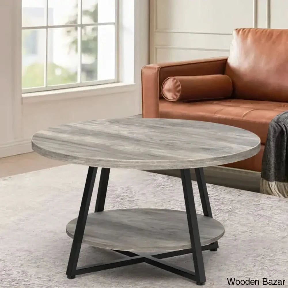 Shelf Table Rounded Jahaira Round Coffee Table With 2 Tier Storage Shelves
