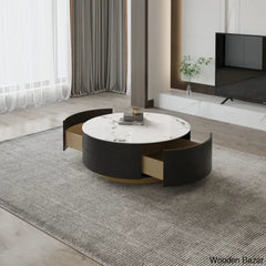 Jahnea Round Coffee Table With Storage 2 Drawers And Center Table