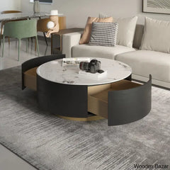 Jahnea Round Coffee Table With Storage 2 Drawers And Center Table