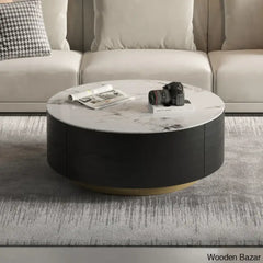 Jahnea Round Coffee Table With Storage 2 Drawers And Center Table