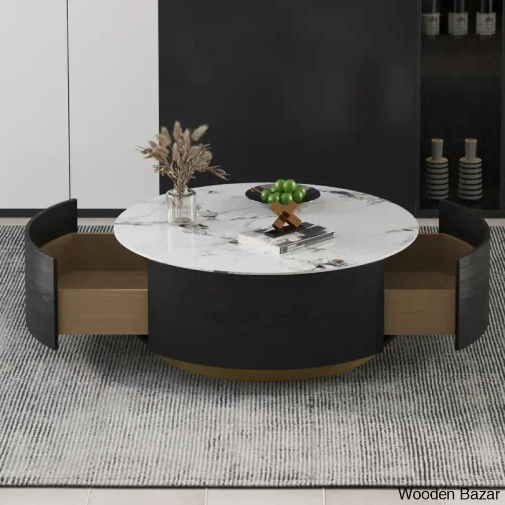 Jahnea Round Coffee Table With Storage 2 Drawers And Center Table