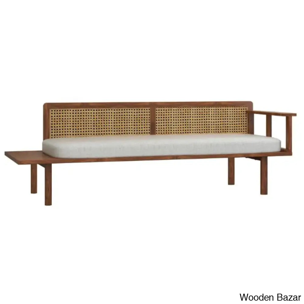 Jake Modern 3 Seater Rattan Cane Bench - Wooden Bazar