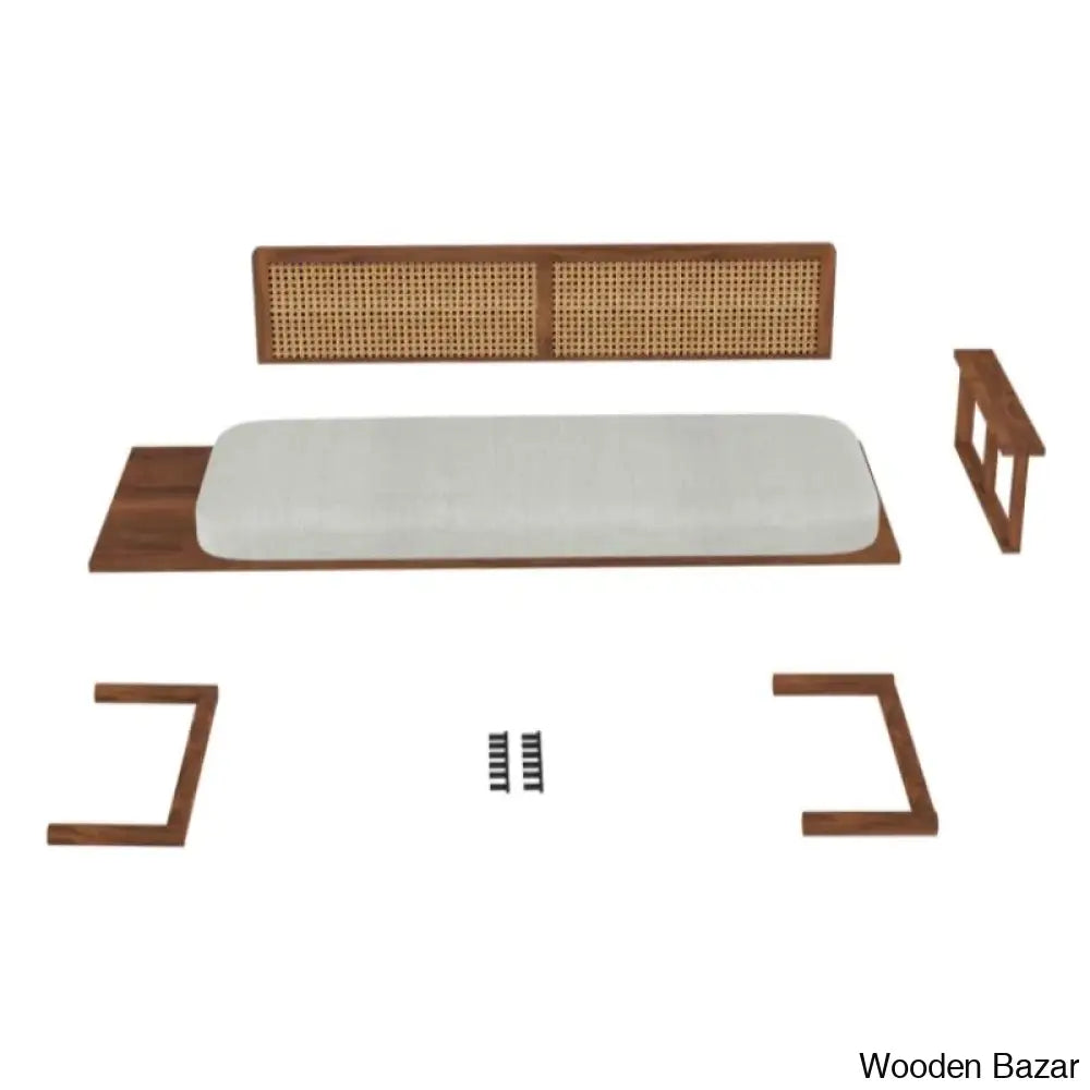 Jake Modern 3 Seater Rattan Cane Bench - Wooden Bazar