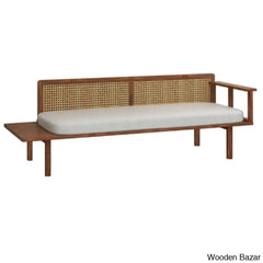 Jake Modern 3 Seater Rattan Cane Bench - Wooden Bazar