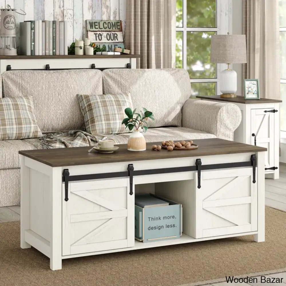 Jakiavion Coffee Table Farmhouse Lift Top And Center With Hidden Storage Sliding Barn Door For