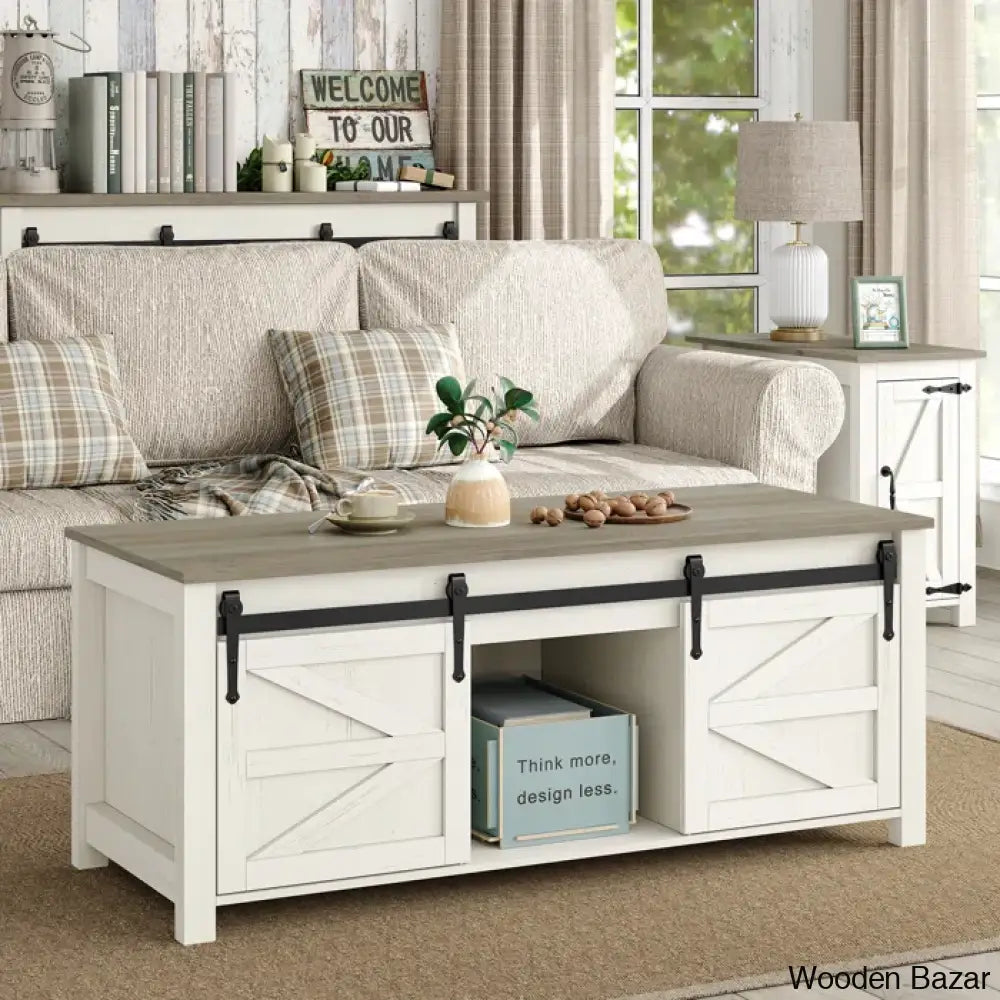 Jakiavion Coffee Table Farmhouse Lift Top And Center With Hidden Storage Sliding Barn Door For